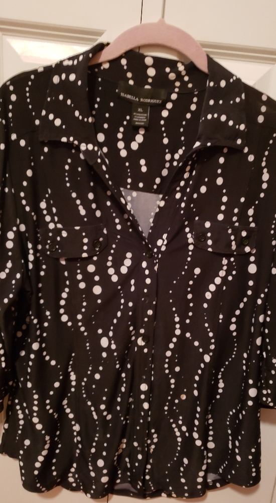 Black polka dot button down blouse
